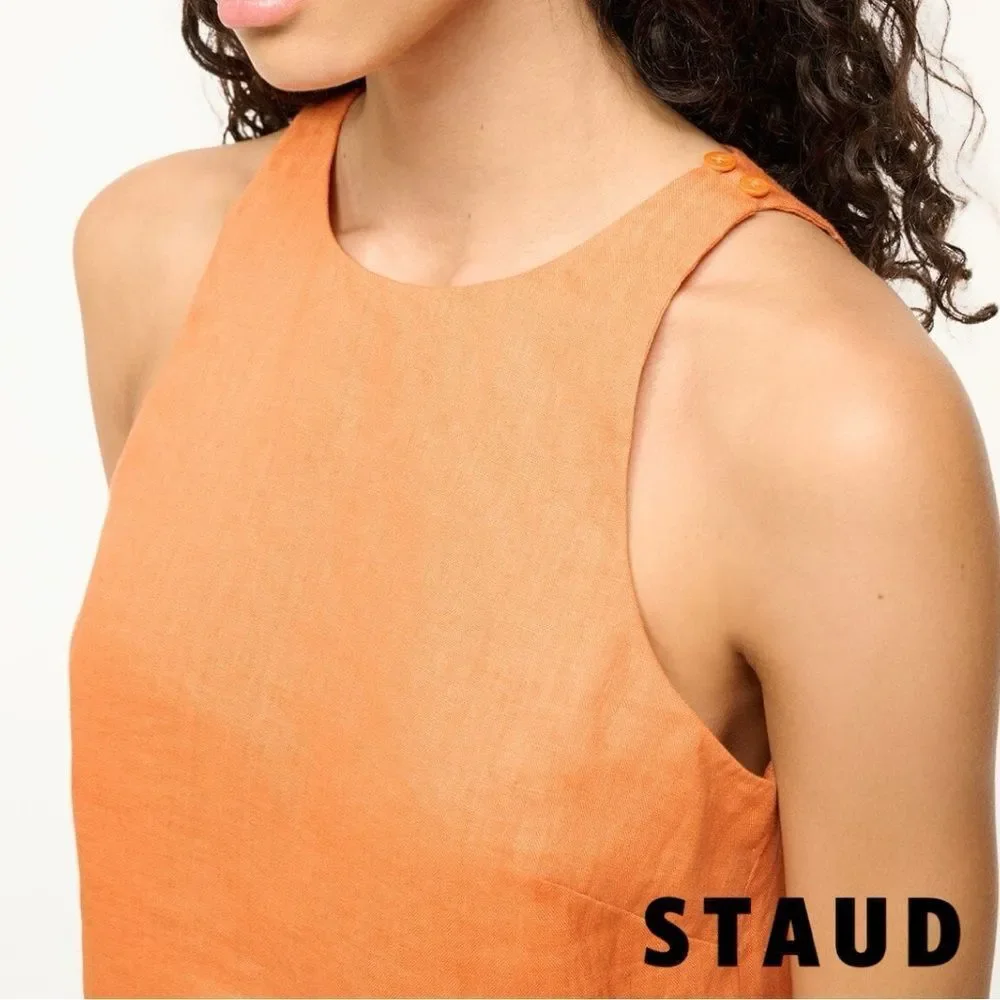 STAUD **NWT** Mika Linen Top in Apricot (Orange) & White - Picture 3 of 16